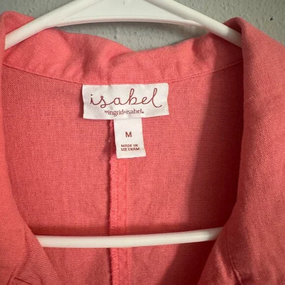 Isabel Ingrid & Isabel Linen Blend Button Up Shirt Womens M Pink Short Sleeve - Picture 3 of 8